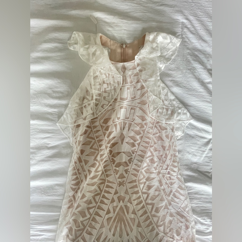 High Quality Bcbg Max Azria Jenni Cream Deco Lace Ruffle Dress, Like New!